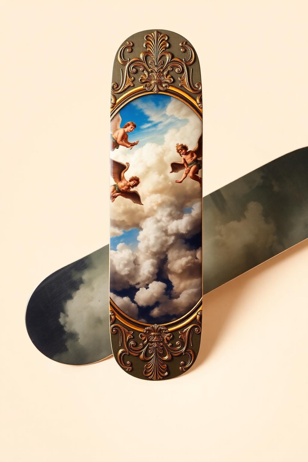 Detail of a hand-finished recycled skateboard deck